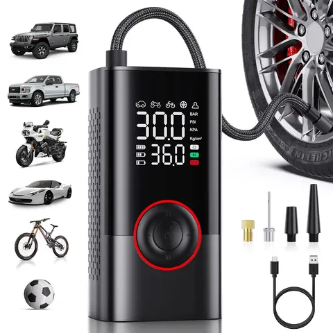 【ToolUpgrade】Portable Air Compressor Tire Inflator - 200PSI Portable Cordless Mini Air Pump with Digital Pressure Gauge, 3X Fast Inflation and Auto Shutoff Function, Suitable for inflating Balls, Motorcycle, Bicycle and Car Tires!