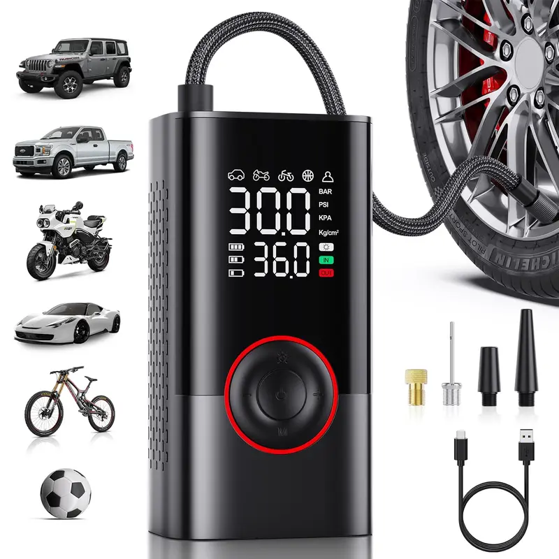 【ToolUpgrade】Portable Air Compressor Tire Inflator - 200PSI Portable Cordless Mini Air Pump with Digital Pressure Gauge, 3X Fast Inflation and Auto Shutoff Function, Suitable for inflating Balls, Motorcycle, Bicycle and Car Tires!