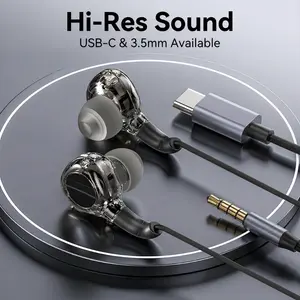 In-Ear Headphones Wired with Mic 3.5mm USB-C Plug Noise Isolating Deep Bass Tangle-Free Cable for Gaming Daily Use Clear Calls Hi-Res Sound