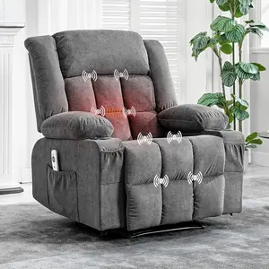 Large Recliner Chair, Manual Reclining Sofa with Massage and Heat, Comfy Overstuffed Chair with 3 Positions, 2 Side Pockets, 2 Front Pockets and Cup Holder, Lazy Boy Recliner Single Sofa Seat