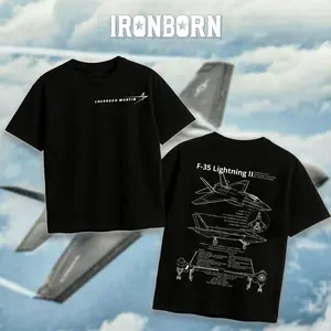 IRONBORN F-35 Lightning II fighter Blueprint T-Shirt/Hoodie Vintage Lockheed Martin Graphic Tee Military Enthusiast Streetwear Clothing Gift for Men Breathable Printing