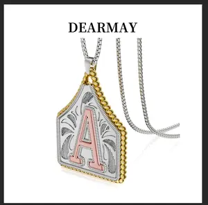 Dearmay Initial Necklaces Handmade Cow Tag Necklace with Copper Summervibes Initial A-Z Letter Pendant Necklace for Men Necklace for Women Capital Letter Stainless Steel Box Chain 22inch Best Gift For Mother' s Day