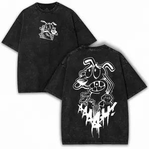 Courage The Cowardly Dog Tee + Dark Cartoon Horror Vibes + Vintage Washed Oversized Heavyweight Graphic Streetwear graphic tee