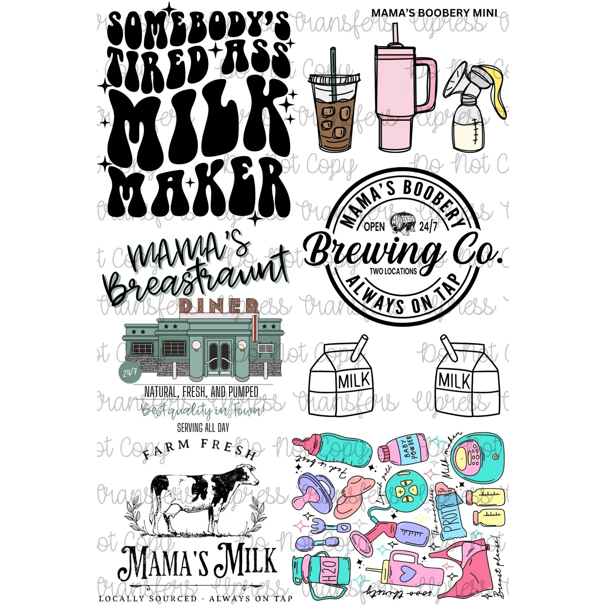 Mama's Boobery Mini DTF Transfer Gang Sheet 24.5" x 36" Direct To Film for DIY Enthusiasts Vibrant Custom Options Cozy Handmade Aesthetic