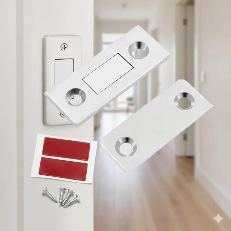 Stainless Steel Ultra-Thin Silent Magnetic Door Catcher - No-Drill Installation, Child-Safe, Anti-Rust Hidden Shock Absorption, Hassle-Free Closure, Unisex Home Hardware for Wardrobe, Door Stops, Drawer