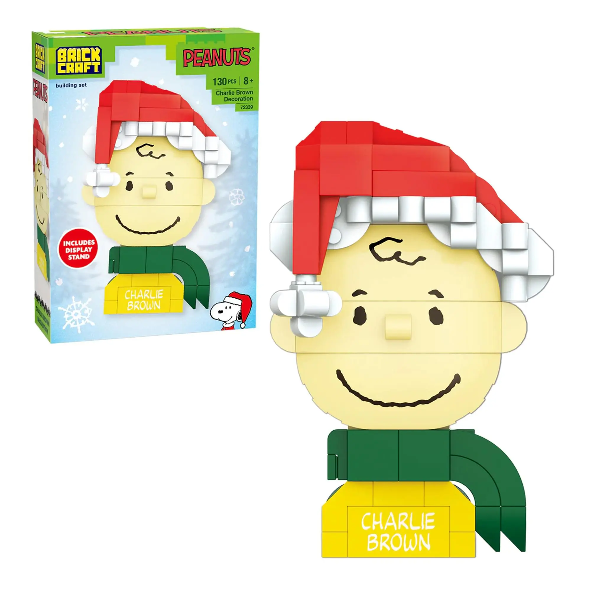 New Peanuts Charlie Brown Christmas 91-Piece Brickcraft Building Set with Display Stand and Green Scarf, 91 Pieces, Assembled
