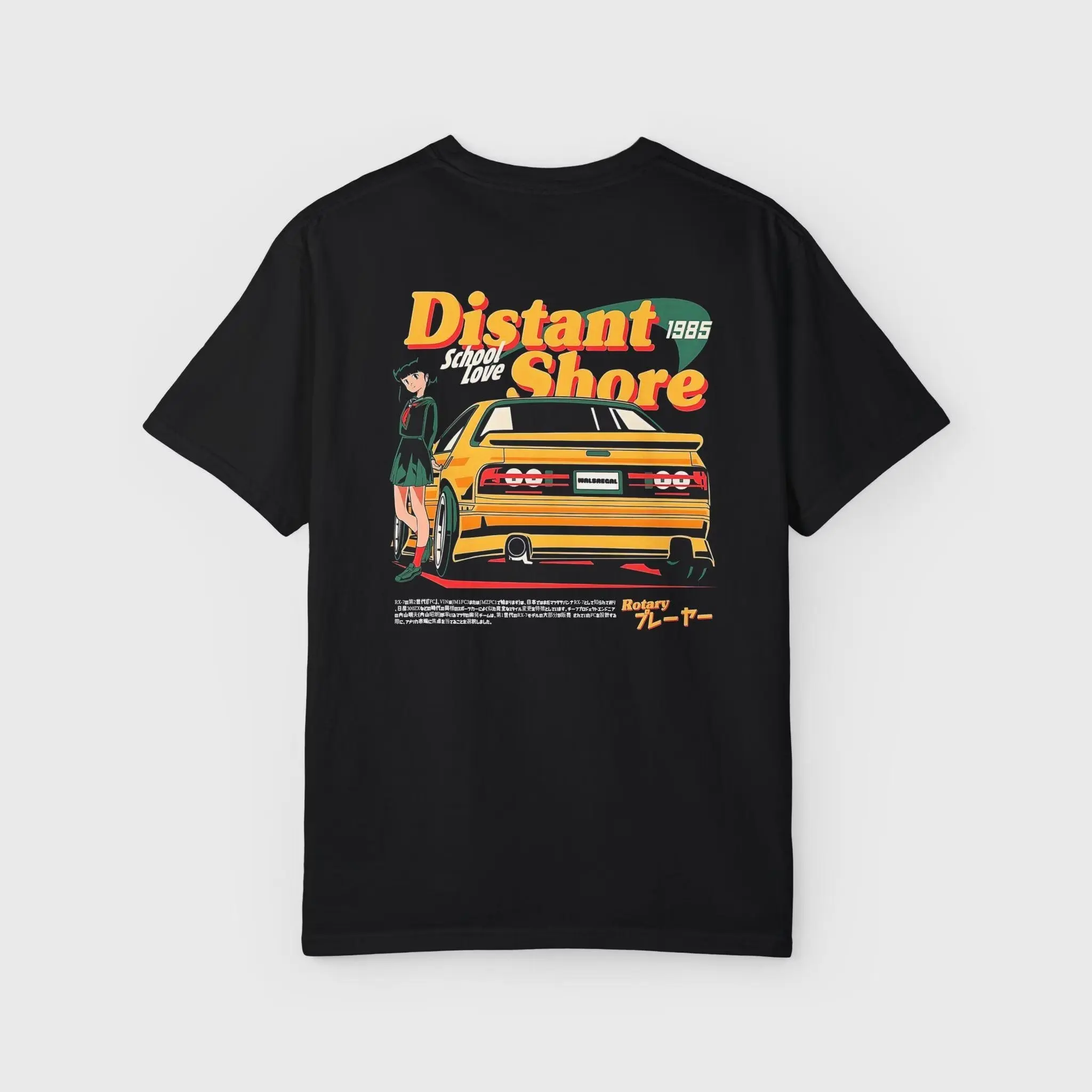 Anime JDM Drift Car Girl Retro Aesthetic Graphic Tee, Yellow Mazda RX-7 Rotary FC T-Shirt Sweatshirt Hoodie, Car Enthusiast and Fans Gift