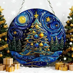 Christmas Elements Design Hanging Decor, 1 Count Round Acrylic Window Hanging Decor, Festive Decorations for Home Party,Home Decor, Room Decor