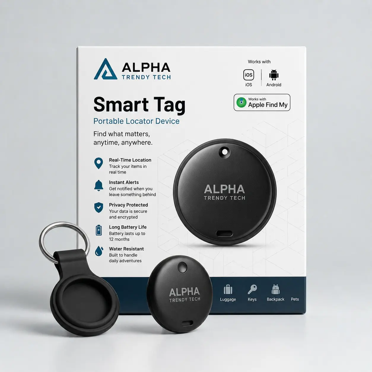 Dual Wireless Bluetooth Smart Tracker Device - Real-Time Locator for Keys, Pets, Bikes, Compatible with Apple Find My & Android Find Hub, Compact, Lightweight, Long Battery Life