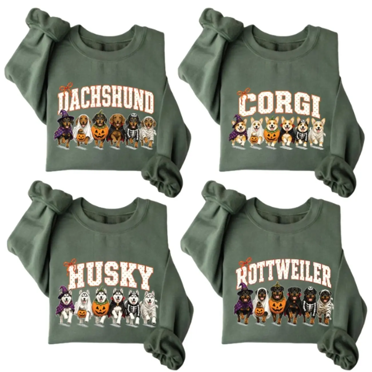 Halloween Dog Breed Sweatshirt, Dachshund Corgi Husky Rottweiler Crewneck, Pumpkin Costume Dog Sweatshirt, Spooky Dog Lover Gift