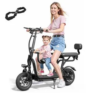 [Foldable Three Seats for E-Scooter Bike] EILLEO 48V Electric Scooter with Seat, 500W Motor Peak 750W, 20 Miles, 18.75mph,  Dual Braking System, 12" Tires