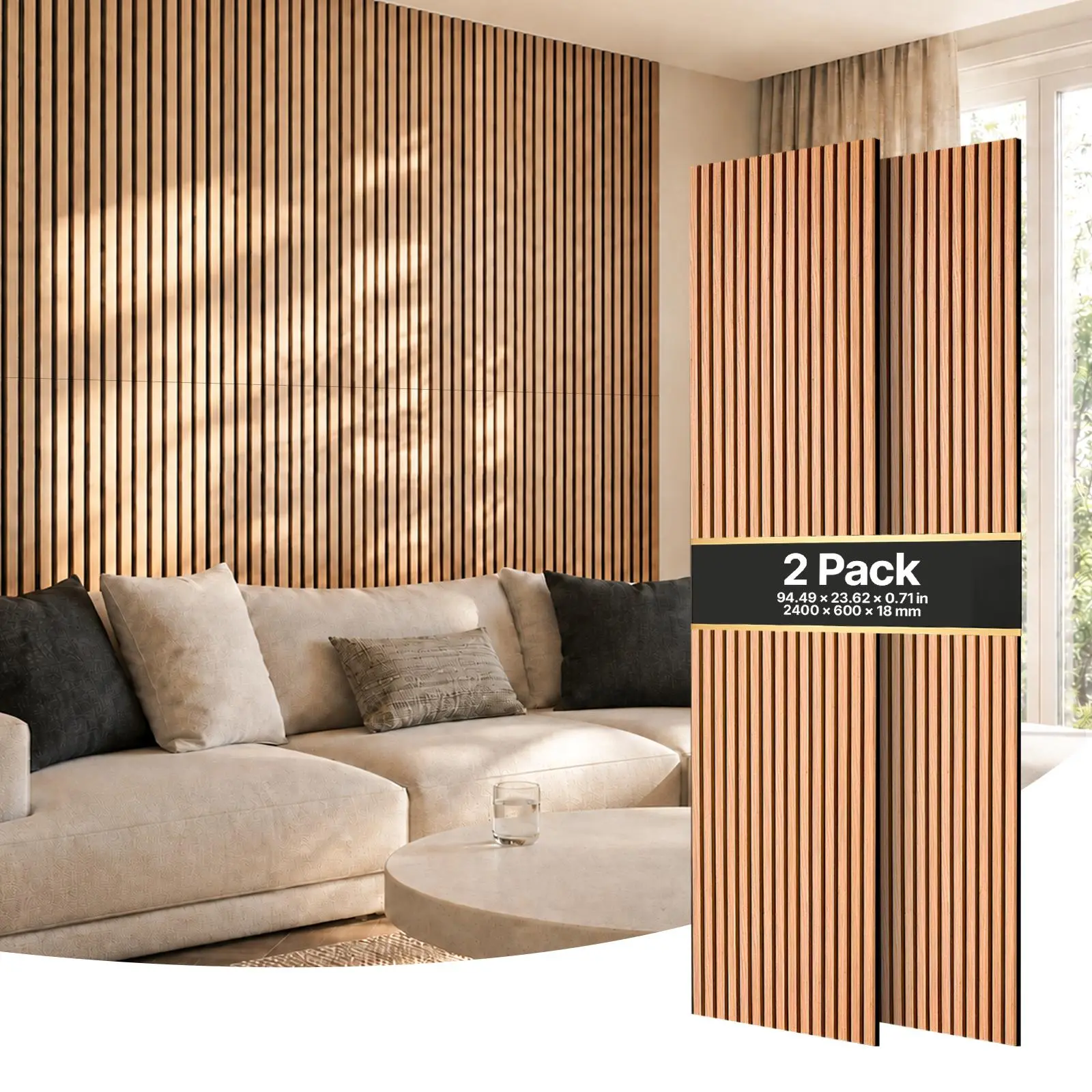VEVOR Wood Wall Panels, 94.5 x 23.6 inches, Acoustic Slat Panels, Walnut, Sound Absorbing for Living Rooms, Bedrooms, Offices, Studios, Interior Wall Decor, MDF & PET Construction, Screw Kit, 2-Pack#SohoChic