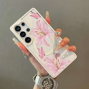 Trendy Magnetic Case for Samsung S22/23/24/25 plus ultra Lilies and butterflies MagSafe Ready, Ultra Thin & Shockproof | Cute Pick for Girls, Aesthetic, Accessories