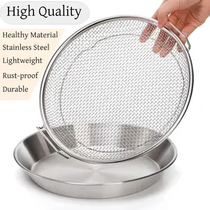 2024[Reusable heavy-duty strainer] 1/2pcs Heavy-Duty Stainless Steel Oil Filter Tray - Polished Reusable Round Mesh Basket with Handle, Strainer for Frying, Grilling, Parties, Picnics, Outdoor Use2025