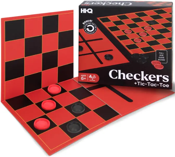 Checkers & Tic-Tac-Toe Board Game for Kids: Unleash The Fun with Interlocking Pieces & Quality Game Board with Foldable Design