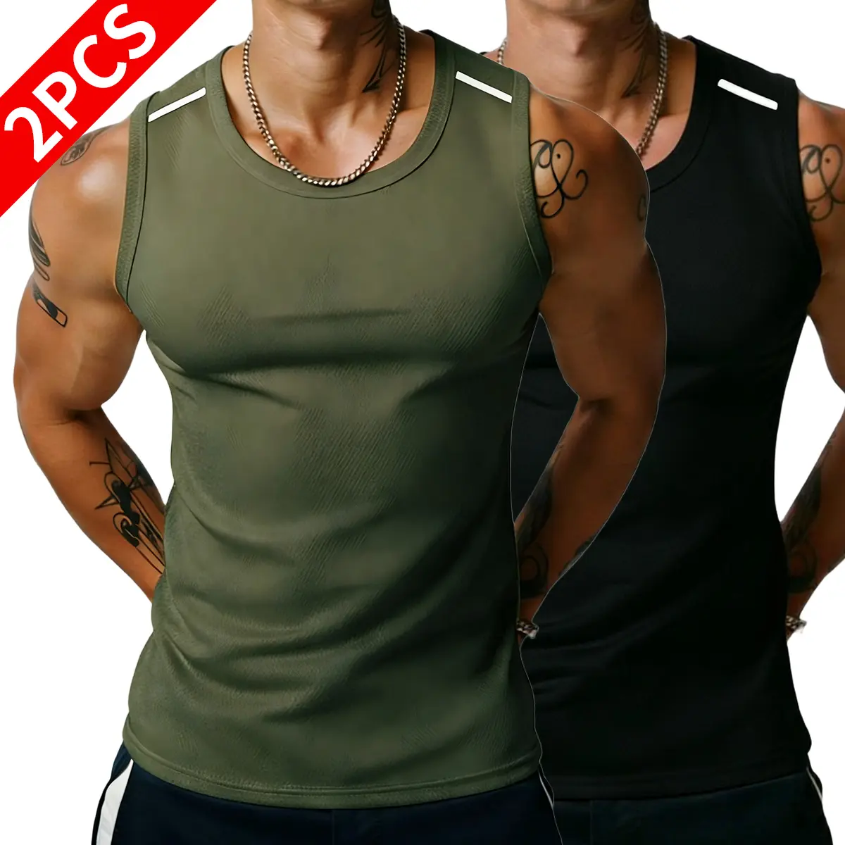 2PCS Men’s Wide-Strap Reflective Striped Vest, High-Stretch Breathable Muscle Tank Top, Heavyweight Drapey Fit Gym and Casual Sleeveless Shirt 2PCS Men’s Wide-Strap Reflective Striped Vest, High-Stretch Breathable Muscle Tank Top, Heavyweight Drapey Fit Gym and Casual Sleeveless Shirt