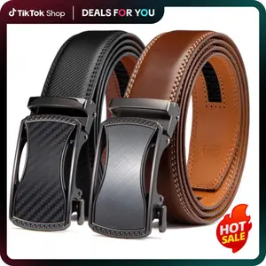 Ratchet Belts for Men 2 Pack - Mens Belt Leather with 35mm in Gift Set Box Trendy Versatile Buckle Two Tone Buckle