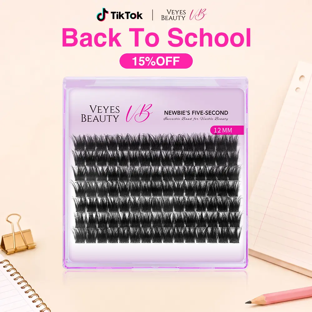 VEYESBEAUTY VB-Xtreme 3D Fluffy Eyelash Clusters, Lightweight Individual Eye Makeup Lashes Clusters with Invisible Band, Single Length False Eyelashes, Fluffy Lash Clusters