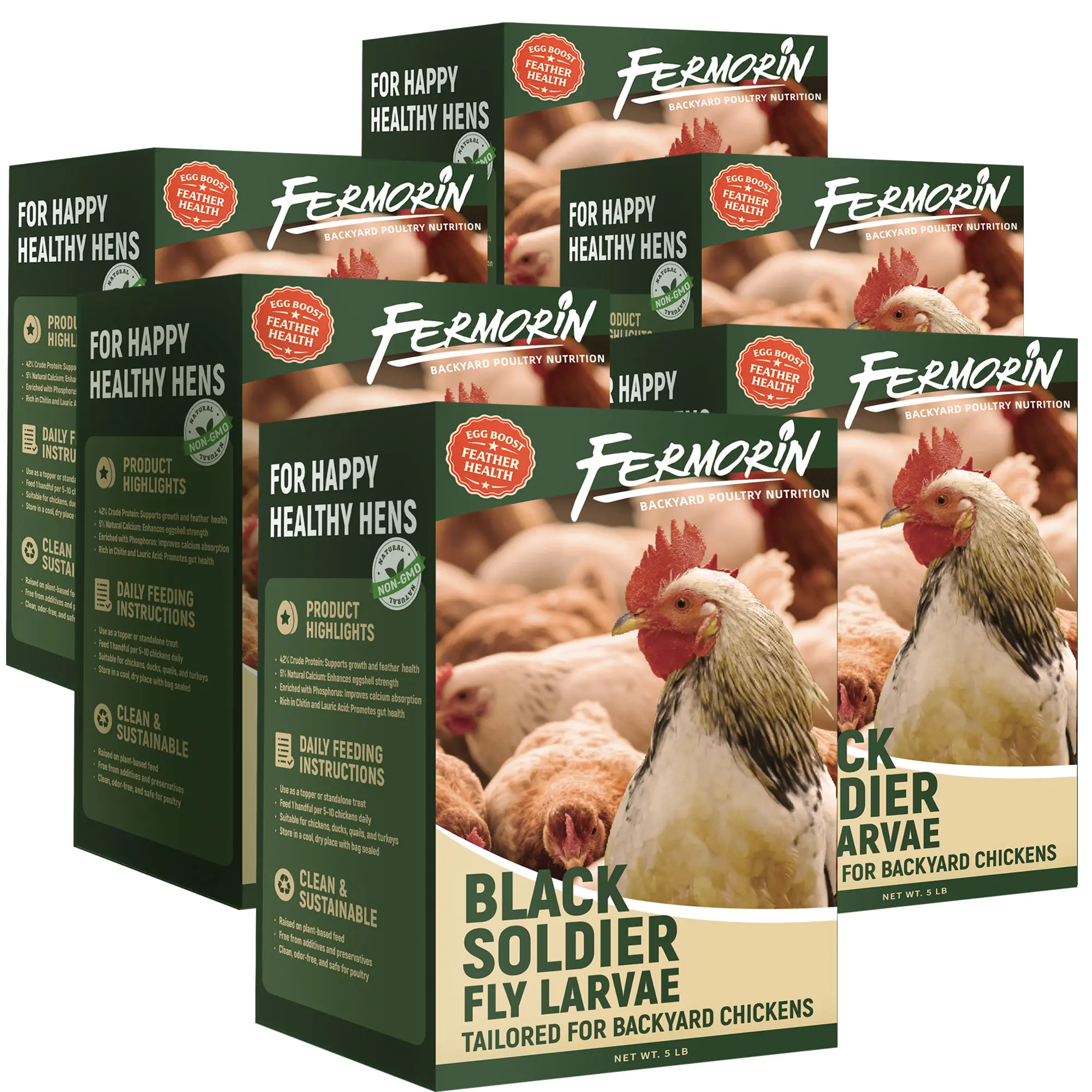 Fermorin 5/ 10/ 30/ 1lbs Dried Black Soldier Fly Larvae for Chickens, High Protein Chicken Feed with More Calcium Than Mealworms, Non-GMO Natural BSFL Treats for Laying Hens, Ducks, Quail, Birds & Reptiles