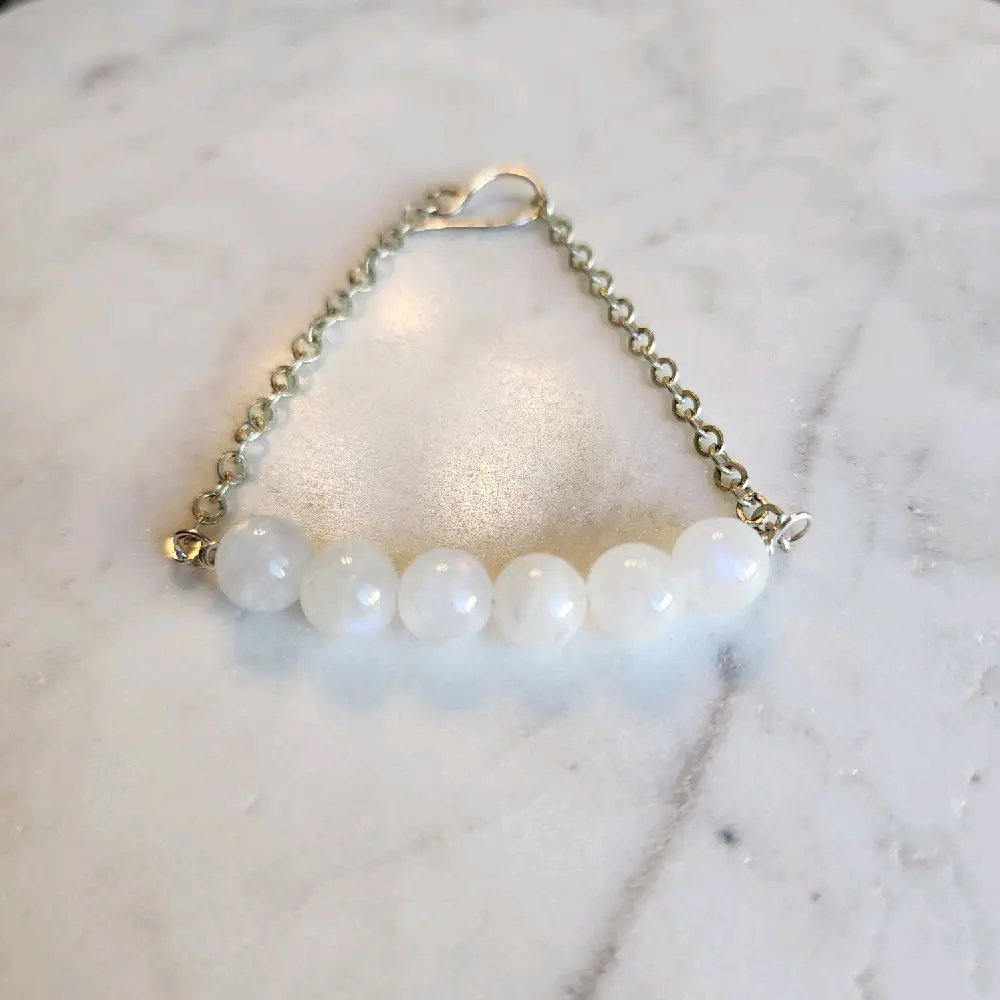 Lunar Grace Bracelet | Sterling Silver Rainbow Moonstone Bracelet | Handmade Celestial Jewelry
