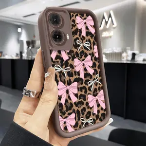 Fashion Bowknot Leopard Pattern TPU Phone Case suitable for Motorola Moto G85 G84 G75 G60 G54 G53 G50 G35 5G Shockproof Full Camera Protection Durable Slim Cover Smartphone Casing