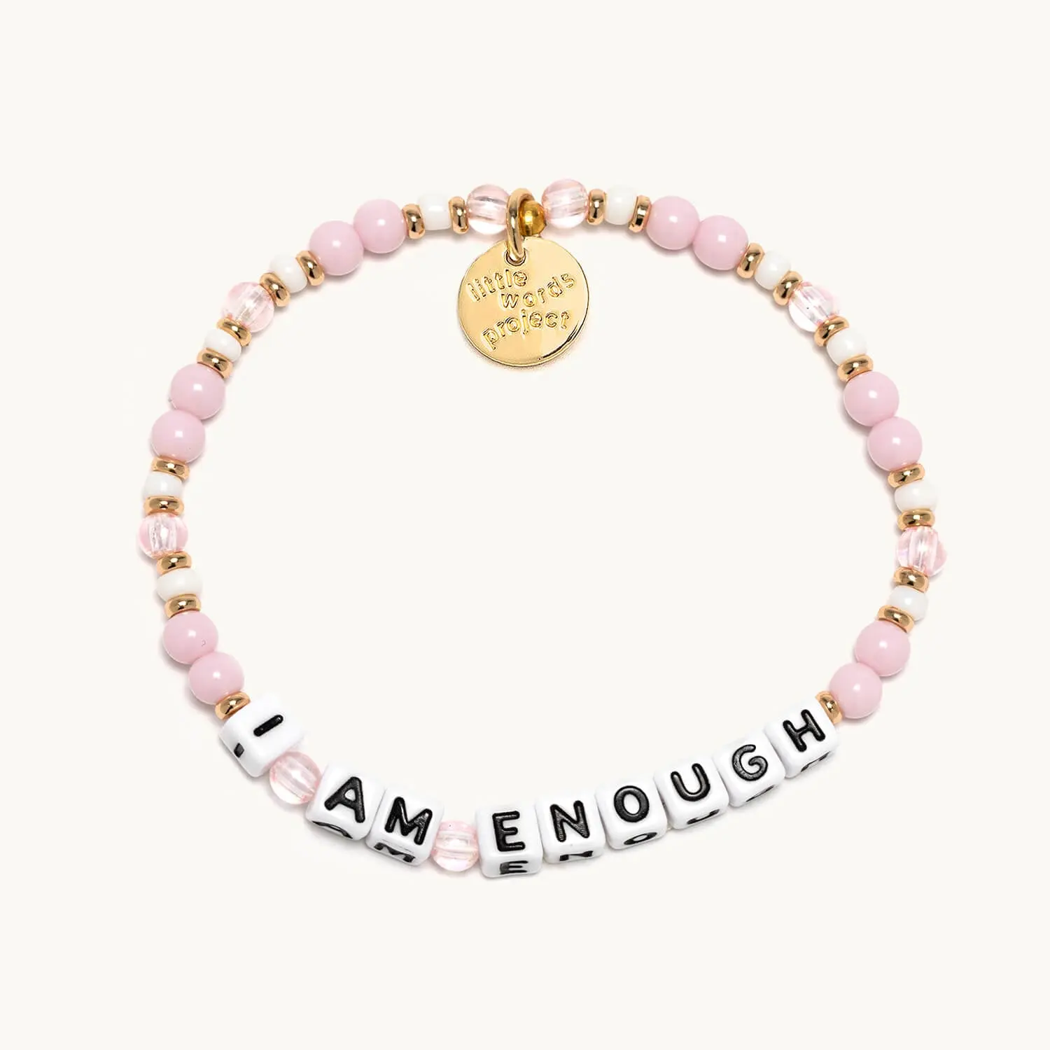 Little Words Project "I Am Enough" Beaded Bracelet for Women, Adjustable Stackable Jewelry with Acrylic Beads and Trackable Tag to Spread Positivity, Self