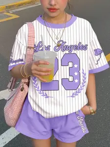 Teen Girls Casual Minimalist Short Sleeve Top and Shorts Set, Summer Girl Clothing, Youth Baseball, Sports Wear, Aesthetic College Style