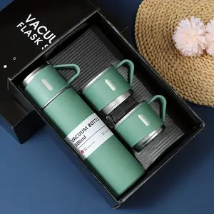 Stainless Steel Insulated Cup Set, 500ML/16.9oz Vacuum Thermos Bottle, Includes 2 Lids, Travel Mug for Hot and Cold Drinks, Summer Winter Drinkware