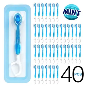 Disposable Travel Toothbrush, Toothbrush Kit, 40pcs 5 In 1 Pre-pasted Toothbrush & Floss & Pick & Tongue Scraper, Portable Pack for Travel, Breath Freshener Bead with Ice Flavor, No Water Or Rinsing, Floss Glide Easily, Mouth Hygiene Teeth Cleaning Tool