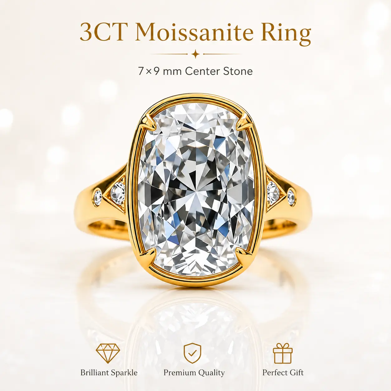 3CT Elongated Cushion Cut Moissanite Engagement Ring, S925 Sterling Silver Gold Plated, D Color VVS1 Promise Ring for Women ray engagement ring