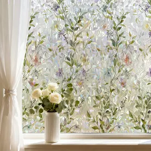 1 roll electrostatic cling floral plant printed iridescent window film, colorful flower window decal, privacy window film for home decor, glass beautification, living room, bedroom and kitchen sliding doors, privacy protection, removable. outdoorfun