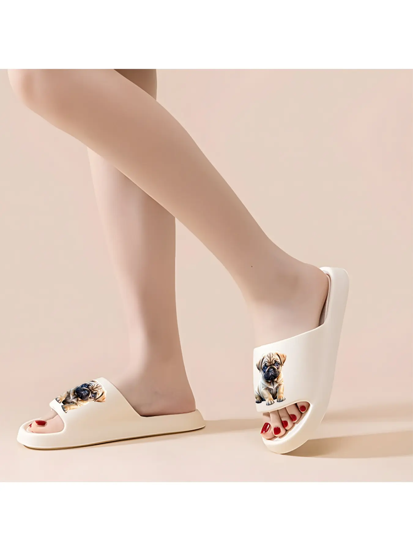 Cute Pug Print Slippers Soft Sole Open Toe Slides For Men And Women Breathable Non Slip Summer Slippers Indoor Bedroom Bathroom Shower Shoes Lightweight Casual Outdoor Slides Comfortable Versatile Pet