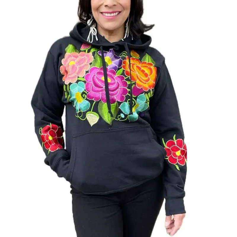 Sudaderas de $45 Artesanal Hoodie – Comfort Meets Color  Cozy, colorful, and one of a kind  This handmade hoodie features vibrant Mexican floral embroidery, crafted by skilled artisans - sudadera