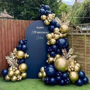 104 pcs navy blue and gold latex balloons in various sizes, suitable for weddings, birthday parties, quinceaneras, baby showers, graduation parties, anniversaries, baptisms, room decorations, party supplies