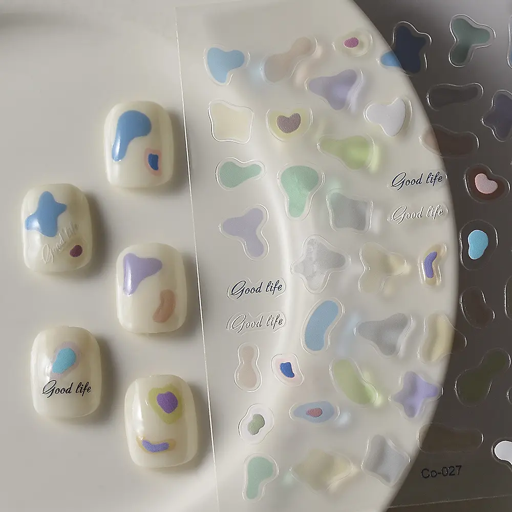 INS Style Jelly Bean Nail Stickers – Cute Transparent 3D Embossed Water Drop & Flower Nail Decals | Self Adhesive Nails