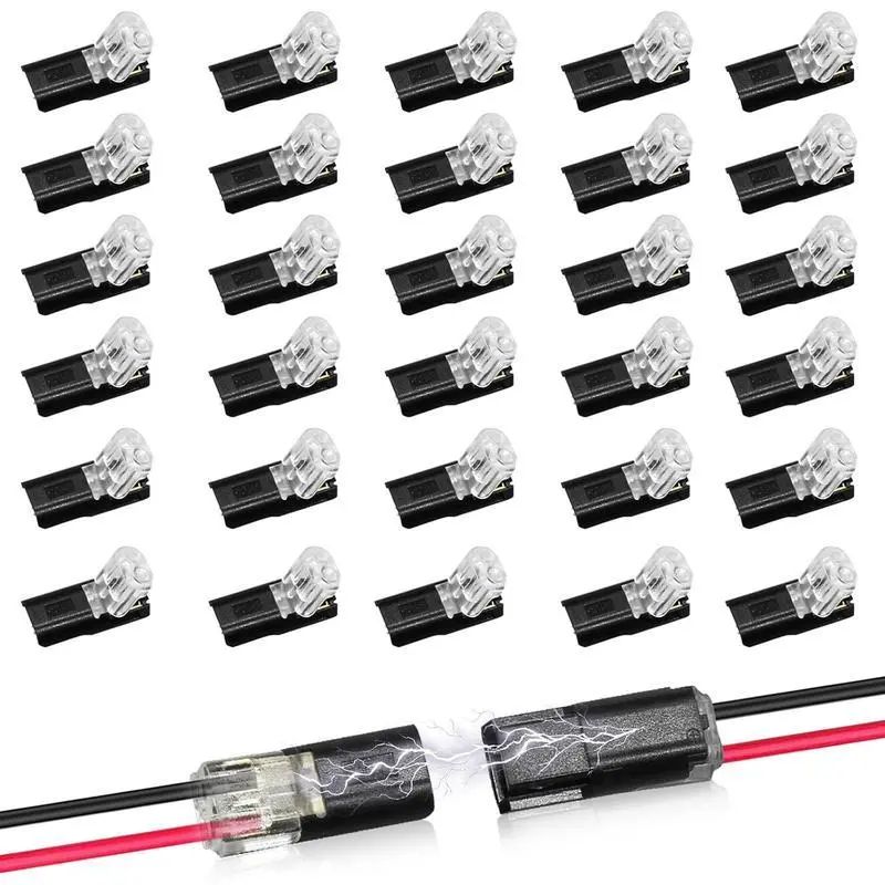 50Pcs Double-Wire Plug-in Connector LED Light Strip Connectors, 2 Pin Low Voltage Wire Connector with Locking Buckle, Fast Connect Plugs for LED Strip Lights, Secure Power Distribution Wiring Accessories, Back to School