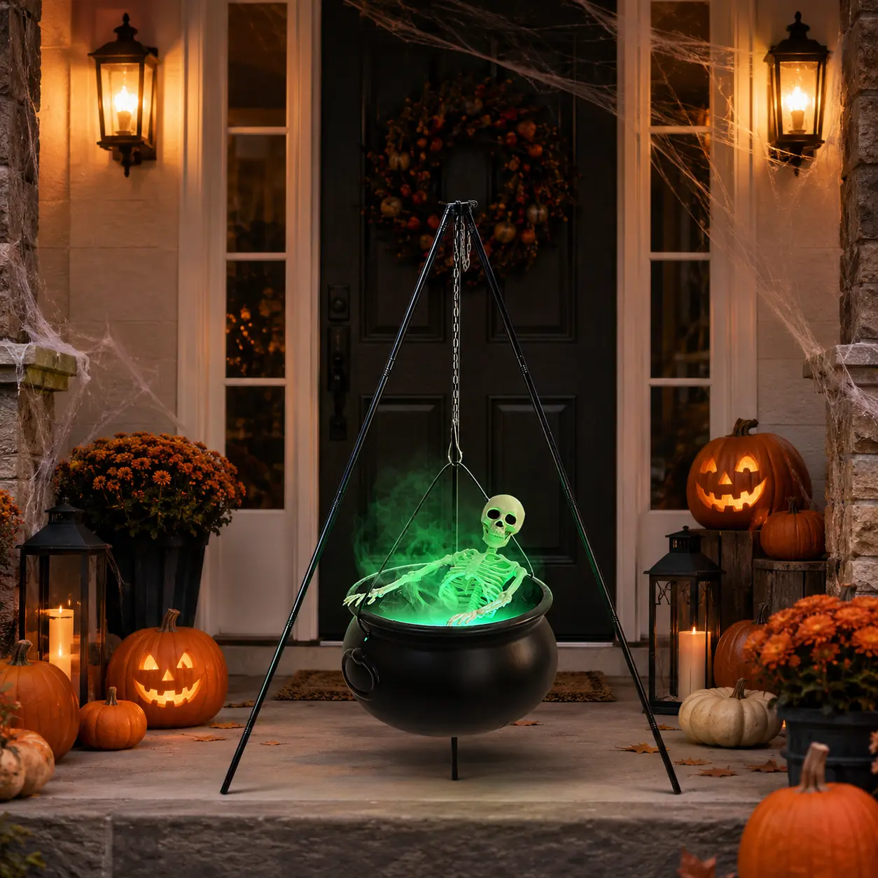 Halloween Decorations Outside - Large Witches Cauldron on Tripod with Skeleton & Fog Maker - Skeleton Halloween Party Decor for Outdoor Yard Home Porch