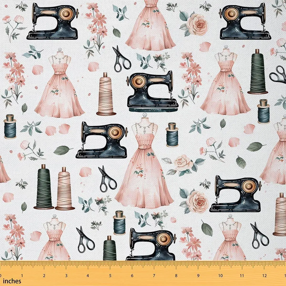Sewing Fabric,Sewing Machine Spools Soft Flannel Polyester No Stretch Fabric,Botanical Flowers Decorative Fabrics,Black Pink Crafts & Sewing Supplies
