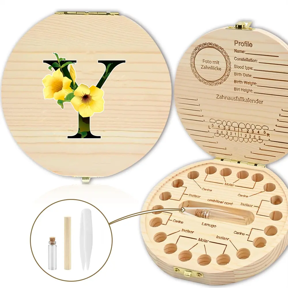 Wooden Baby Tooth & Umbilical Cord Keepsake Box, Birth Memory Storage Organizer with Tweezer, Perfect Newborn Gift for Boys Girls