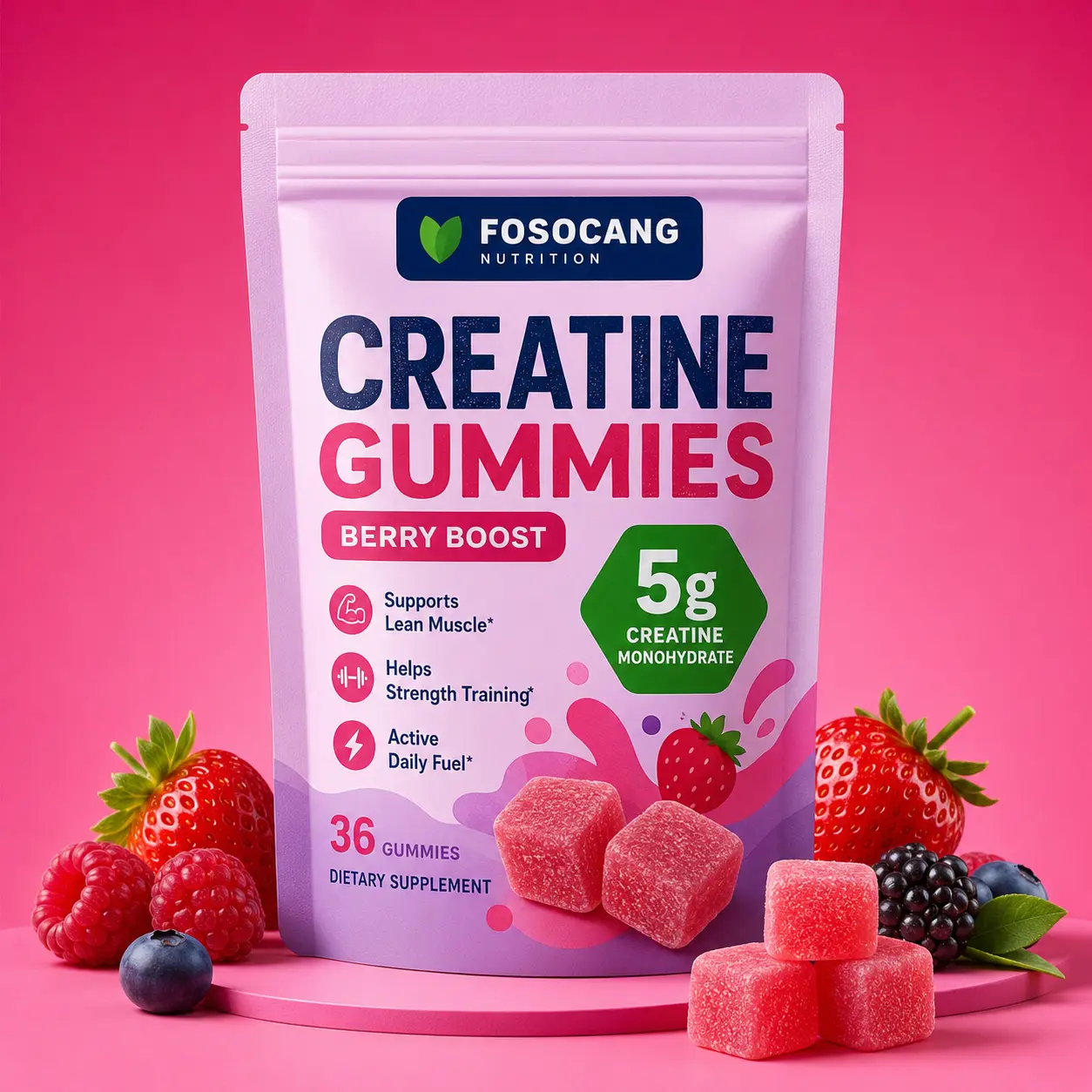 FoSoCang Women's Creatine Berry Gummies - Edible Fitness Healthcare Supplement Stack, Amino Acids for Energy, Cognitive Support, Post-Workout Muscle Recovery & Body Goals
