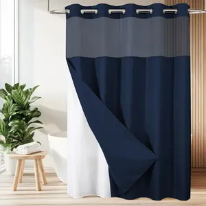 256GSM Waffle Weave Duty Shower Curtains, No Hook Shower with Snap in Liner, Hotel Style Waterproof Set, 72 x 75 Inch, Navy Blue