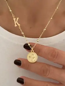 Women's Stainless Steel Necklace, Elegant Letter Elsa Princess Pendant Design, All-Season Jewelry Accessory, Perfect Gift Idea