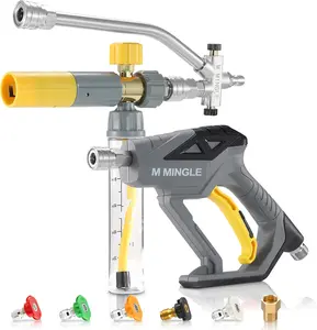 M MINGLE Pressure Washer Wand with Mini Foam Cannon, Dual Connector Accessory, Undiluted Foam Blaster with 5 Nozzle Tips, 1/4" Quick Connect for Car Wash, Patio, Deck Cleaning