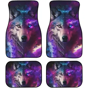 Galaxy Wolf Car Mats Full Set of 4 Front Rear Floor Pad Mats Female Car Floor Carpet Rug Mat Durable Auto Protector for Most SUV Sedan Truck Van Moon Star Purple ﻿