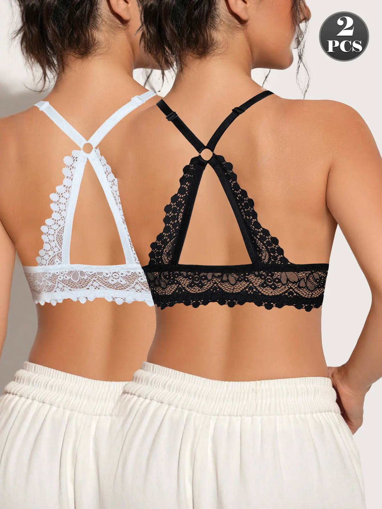 【DealsForYouDays】1/2PCS Women's Front Closure Underwire Backless Push Up Lift Bra, Elegant Lace Back, Adjustable Straps, Comfortable Breathable Fabric Everyday Bra for Holidays, Summer Dresses, SummerWins