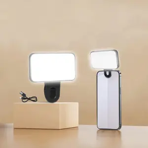 Portable Mini Phone Clip Light Selfie Fill Light, Adjustable Brightness Three-Color Rechargeable Battery, Ideal for Photography & Laptop Use