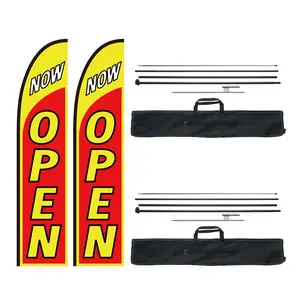 VEVOR Open Flags with Pole Kit,  Advertising Flags for Business Outside, Advertising Feather Flag Kit, Includes 2 Banner Flags, 2 Poles, 2 Ground Stakes, Open Sign Swooper Flags for Businesses 16.3 FT