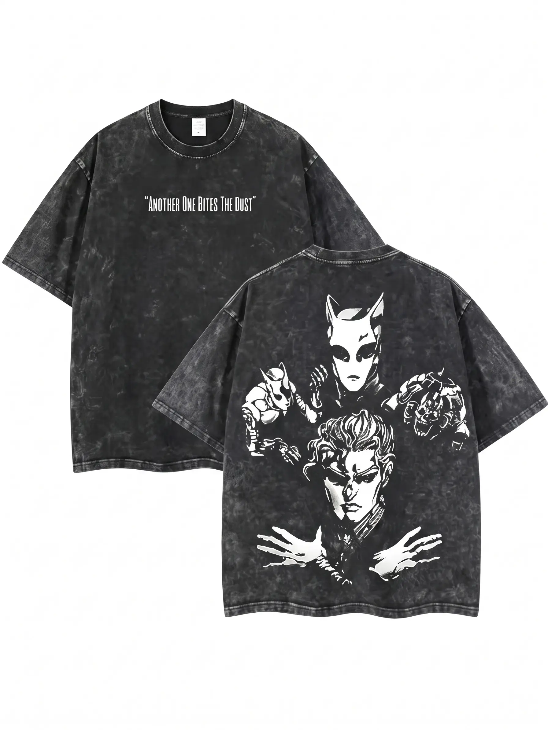 JoJo's Bizarre Adventure Kira Yoshikage 100% Cotton Graphic Tee - Vintage Washed Relaxed Fit Oversized Crew Neck Menswear, Front Quote + Back Killer Queen Stand Art Print Retro Vibe Streetwear Everyday Top