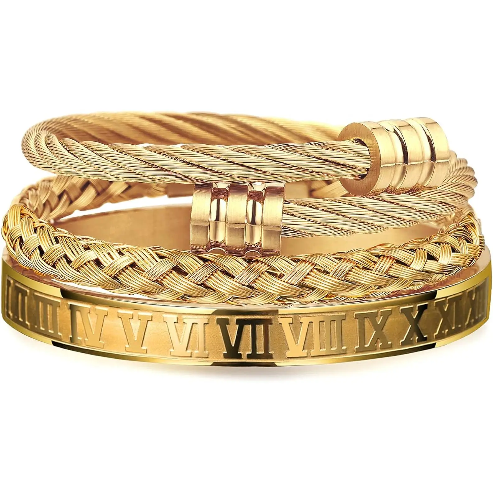 Stainless Steel Bracelet Combination Roman Numeral Bracelet Twisted Rope Bracelet Adjustable Cuff Bracelet Mens Luxury Jewelry