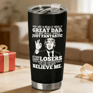 20oz Printed Step Dad Vacuum Flask Mug – Portable Black Insulated Drinkware with Lid, Cool Father’s Day Gift for Stepdad, Reusable Washable Coffee Cup for Men